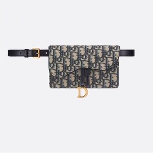 Dior Blue and Cream Belt Bag with Gold Charm